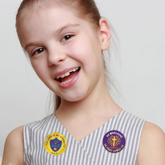 Christian Inspired Stickers / 500 Motivational Religious Worksheet Juvenile Rewards / 8 Alternating Encouraging Catholic Lutheran Phrase Designs / 1.5" Biblical Labels for Church Sunday School