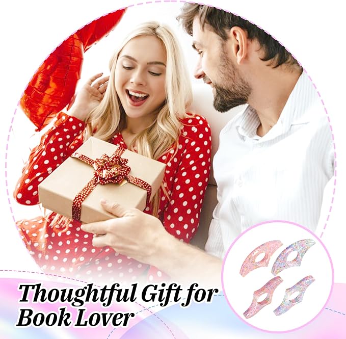 4 PCS Book Page Holder for Reading, Rhinestones Thumb Book Page Holders Transparent Thumb Ring Pages Holder Handmade Personalized Resin Bookmark Thumbs Bookmark for Booklovers