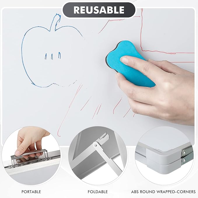 Lincia 2 Pieces Dry Erase White Board Magnetic Board 16x12 Inch Small Foldable Tabletop Whiteboard Double Sided Portable Magnetic Whiteboard for Drawing Memo to Do List Wall
