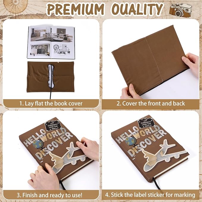Gilprop 6 Pack Jumbo Stretchable Book Covers, Colorful Covers for Textbook Protection and Care, Washable Reusable Protective for Paperbacks Hardcover Books(Map,Brown,9-11inch)