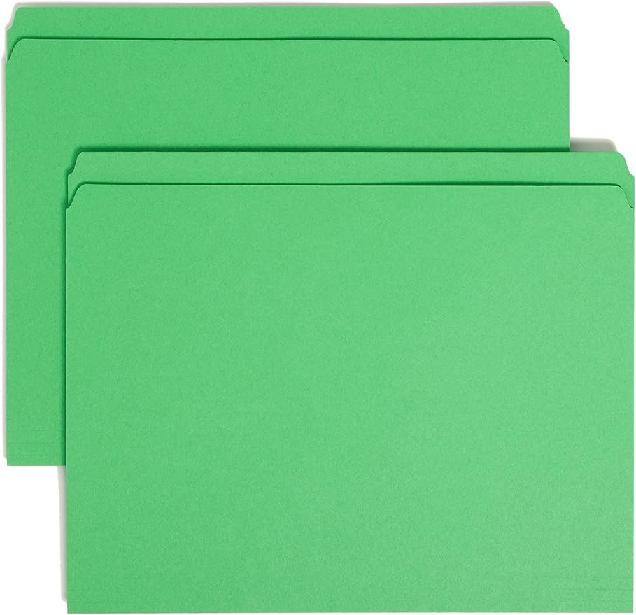 Smead File Folder, Reinforced Straight-Cut Tab, Letter Size, Green, 100 per Box (12110)