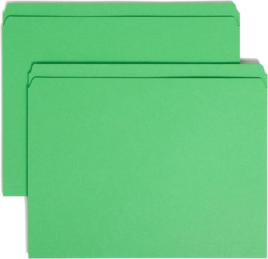 Smead File Folder, Reinforced Straight-Cut Tab, Letter Size, Green, 100 per Box (12110)