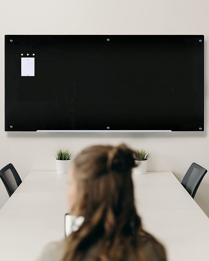 Audio-Visual Direct Magnetic Black Glass Dry-Erase Board Set - 6' x 3' - Includes Magnets, Hardware & Marker Tray