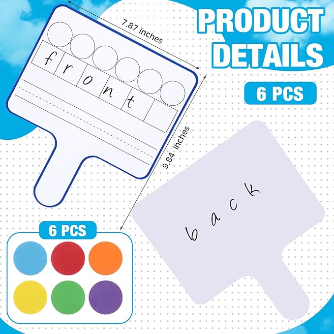 Seajan 6 Pcs Magnetic Paddle Set Education Dry Erase Double Side Handheld Answer Board with Counters Discs Phonemic Awareness Phonics Games Toy for Students Kids(Multi Color)