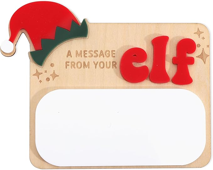 Christmas Elf Message Board - Christmas Holiday Decorations,A Message from Your Elf Sign,Reusable Dry Erase Wooden Board,Santa Magical Party Decorations