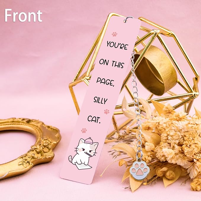Cute Cat Book Marks for Reading Women Bookish Gifts for Cat Lovers Funny Animals Bookmark for Book Cats Lover Kids Silly Cats Pink Stainless Steel Bookmark