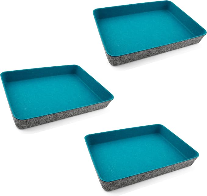 Three by Three Seattle Felt Like It! 13 x 9.5 Inch Felt Tray Drawer Organizer, Fits Standard Letter Size Paper Sheets, 3 Pack (Blue)