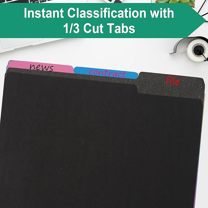 pmybupo 18-Pack Black File Folders,Letter Size Colored File Folders,1/3 Cut Tab,Office Home School for Documents Files Paper