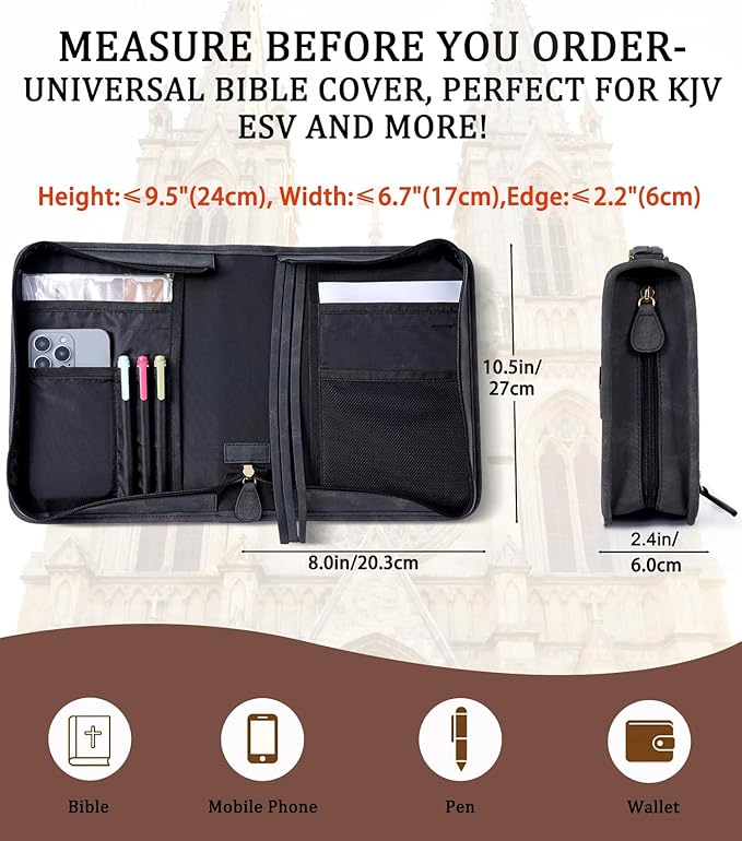 Vegan Leather Bible Cover for Men & Women, Bible Case with Gift Box, Christian Catholic Religious Bible Gifts (Black)
