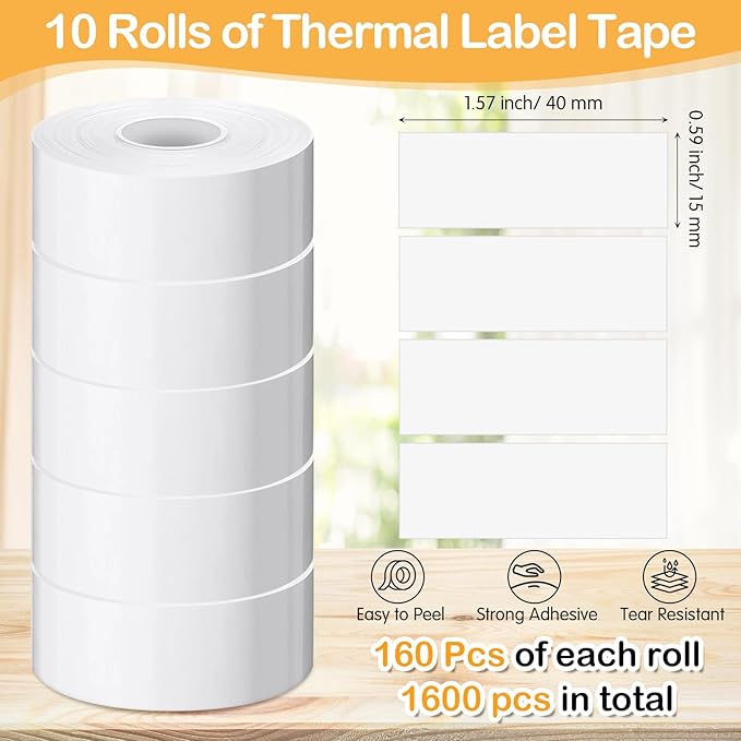 Gersoniel 1600 Pcs Label Tapes Compatible with D30 Label Printer Laminated Labeling Stickers Thermal Labels for Home Office