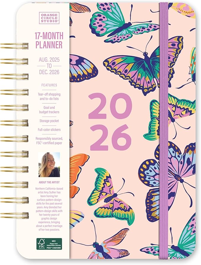 Orange Circle Studio Academic Planner 2026, Catching Colors, Do It All Planners, 17-Month Wire-O Bound Planner for School or Work, Dotted Grid Week-Per-Spread View, To-Do Lists, Budget & Goal Trackers