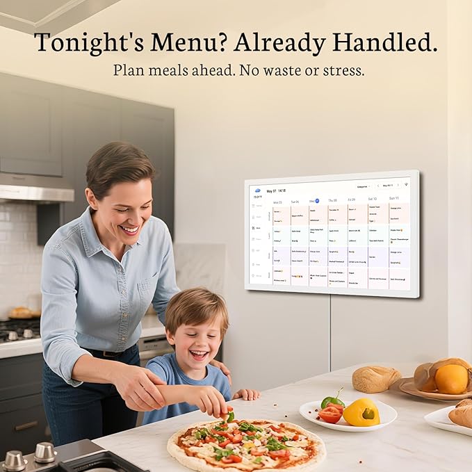 BSIMB 24 Inch Digital Calendar Wall Touch Screen - Chore Chart, Meal Planner, Rewards System, Photo Display, Smart Electronic Calendar Interactive Hearth Display for Family Schedules, Seamless Scheduling White