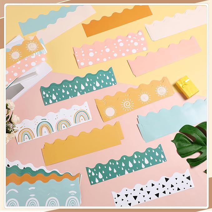 240 Pcs 236ft Holiday Bulletin Board Borders Colorful Rainbow Scalloped Border Trim Bulk Bulletin Decor for Classroom Back to School Decor(Colorful Style)