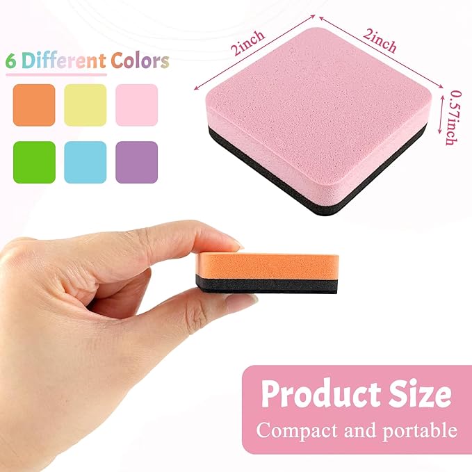 2 x 2 Inches Magnetic Dry Erase Erasers, 24 Pack Small Whiteboard Erasers, Square White Board Cleaner, Office Classroom Supplies, 6 Macaron Colors