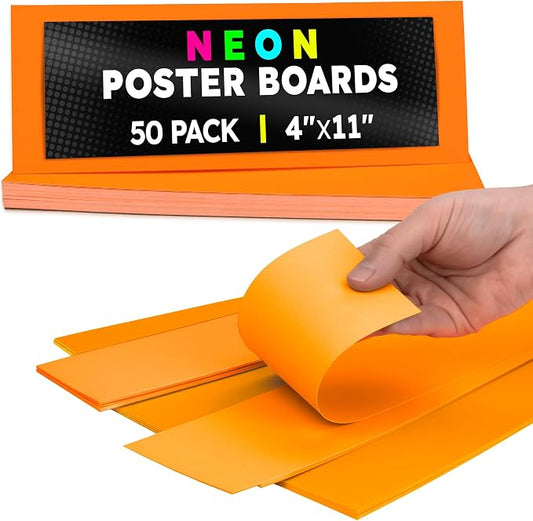 Hygloss Medium Poster Board 4x11 - 50 Neon Orange Single Color Bulk Pack - 10 Pt. Thickness Colored Poster Board Paper for Projects, Signs, Displays - Posterboard Multipack 4" x 11"