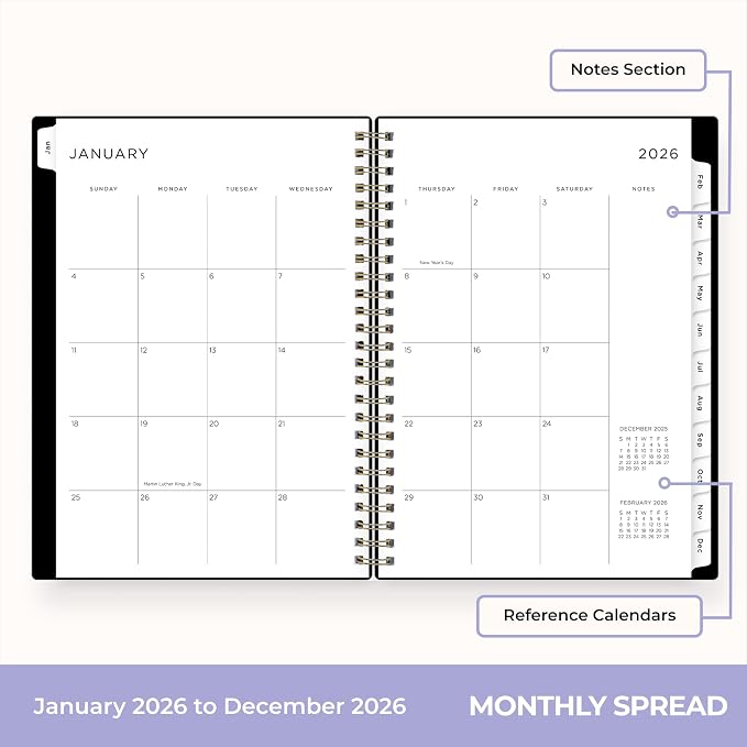 Blue Sky Ashley G 2026 Weekly and Monthly Planner Calendar, January 2026 - December 2026, 5.875" x 8.625", Flexible Cover, Durable Twin Wire Binding, Pocket & Extra Notes Pages, Sweetheart Black