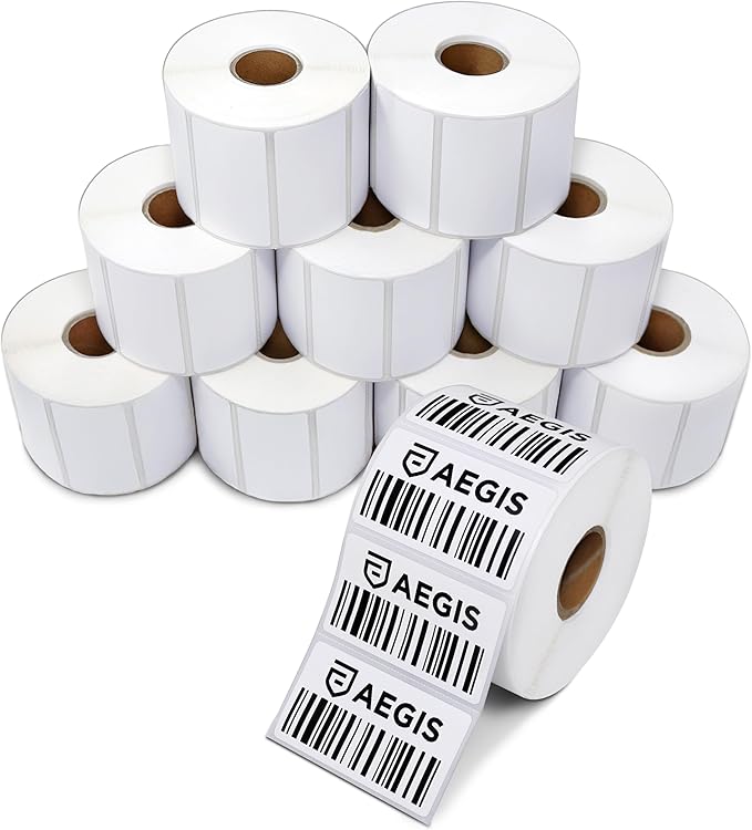 Aegis Adhesives - 2.5" X 1.5" Direct Thermal Labels (10800 Count, 12 Rolls) - UPC Barcode Shipping Labels, FNSKU SKU Stickers, Thermal Sticker Paper Roll - Compatible with Zebra and Rollo Printers