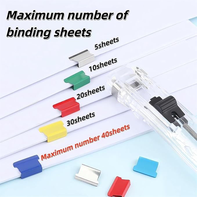 2PCS Portable Binder Clip Stapler, Includes 100 Reusable Clips, Handheld Push Clam Clip Dispenser for Document Organization, No-Hole Paper Clamps for Office School Home Desk Supplies