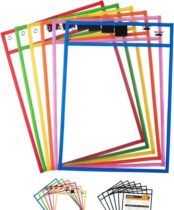 Mr. Pen- Reusable Dry Erase Pocket Sleeves, 10" x 14", 6 Pack, Colorful, Clear Plastic Paper Sleeves, Ticket Holders, Clear Plastic Sheet Protectors, Teacher, School, Classroom Supplies