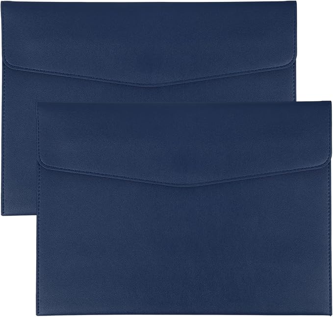 PATIKIL 2Pcs PU Leather A4 File Folder, Document Holder Envelope Waterproof Napa Texture Filing Organizer Portfolio Folder Case with Magnetic Snap Closure for Home Office, Navy Blue