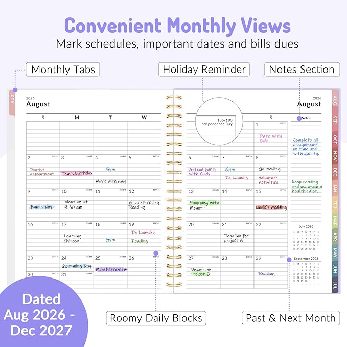 Aug 2026 - Dec 2027 Planner, Forvencer 17 Month Academic Planner 2026-2027, 8.5" x 11", Calendar Planner Weekly and Monthly, Daily Agenda Book, College School Supplies for Student Teacher, A4, Beige