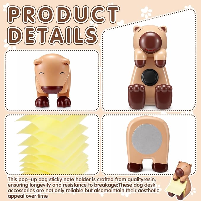 Chunful 3pcs Pop-up Note Dispenser Set Include Resign Capybara Note Dispenser, 2 Pcs 3" x 3" Sticky for Office Desk Accessories