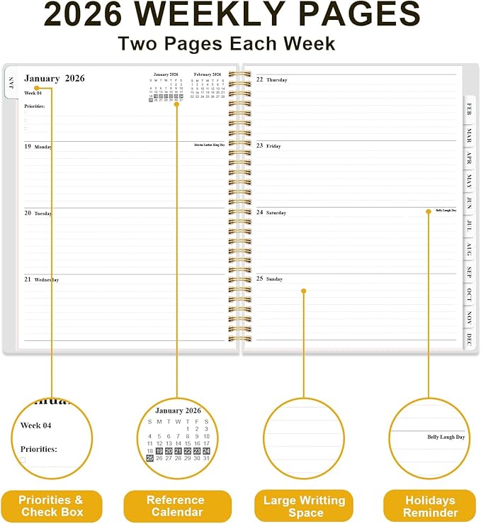 2026 Planner - Weekly and Monthly Planner from Jan 2026 - Dec 2026, Spiral Planning 2026 with 12-Month Tabs, Inner Pocket, 8.5" x 11", Leaf-Flower