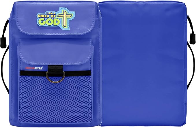 Performore Children's Bible Cover, Fits for Many Popular Kids Bible with Convenient Handle and Perfect for Children from Ages 3-8, Blue with Zipper Enclosure, Medium Size