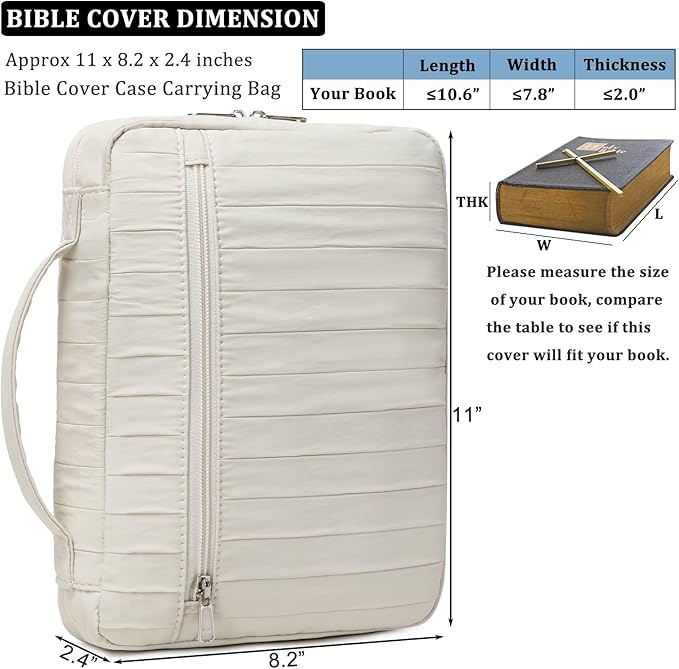 JIANYA Bible Cover Case for Women, Bible Book Cover Carrying Case with Handle and Zippered Pocket, Bible Study Supplies Gift for Women