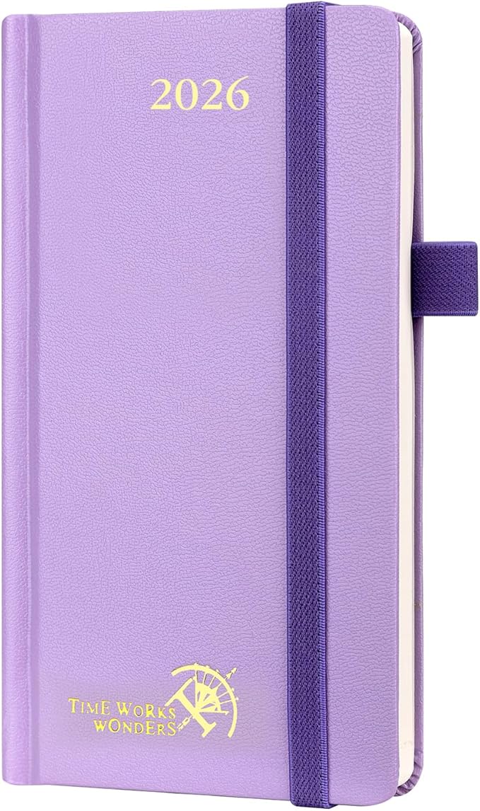 POPRUN 2026 Pocket Calendar Planner (Mini Size-3.5" x 6.5" Hardcover),12 Months (Jan. - Dec. 2026) - Small Planner Weekly and Monthly for Purse with Pen Holder, Storage Pocket - Violet