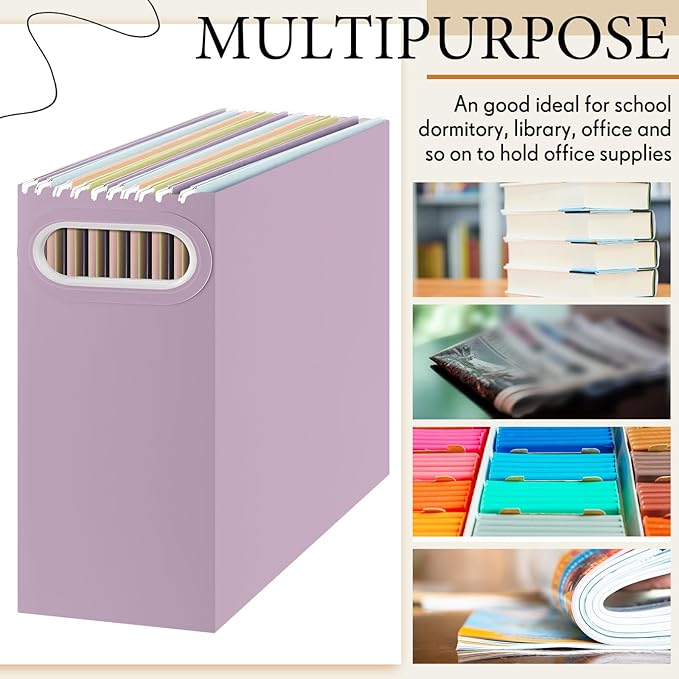 PerKoop 6 Pcs Morandi Color Hanging File Organizer Collapsible Cardboard File Box with Handle and Labels Pastel Hanging Folder Organizer Letter Size for Student Teacher Office Classroom (6 Colors)