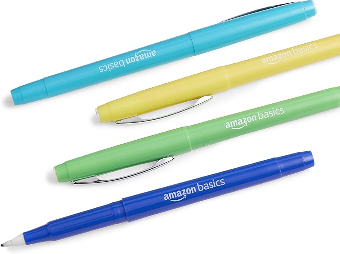 Amazon Basics Felt Tip Marker Pens, Assorted Colors, for Art Projects, Writing, Drawing, and Journaling, 12-Pack