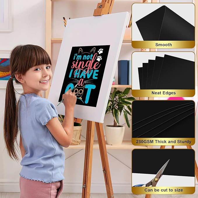 50 Pcs Black Poster Board Paper 11x14, ROOKEA Vision Boards Posterboard Bulk for School Projects Classroom Arts Craft Presentations Drawing Scrapbooking Blank Graphic Display