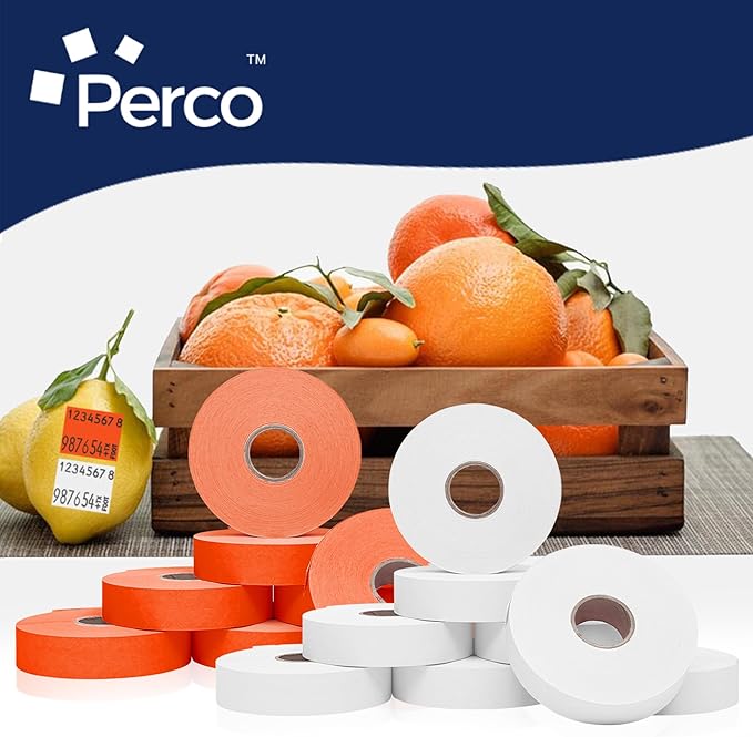 Perco White & Red Pricing Labels for Monarch 1136 28,000 Labels, 2 Sleeves, 16 Rolls Combo Pack Includes Label Scraper & Ink Rolls