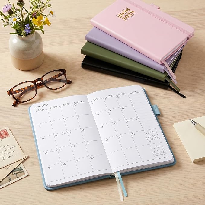 KONVINIT Pocket Calendar 2026-2028, 24-Month Pocket Calendar 2027 Planner Runs from July.2026 Until June.2028, Purple PU Monthly Planner with Inner Pocket, Pen Loop, Elastic Closure for School & Office Supplies, 3.54”×6.69”