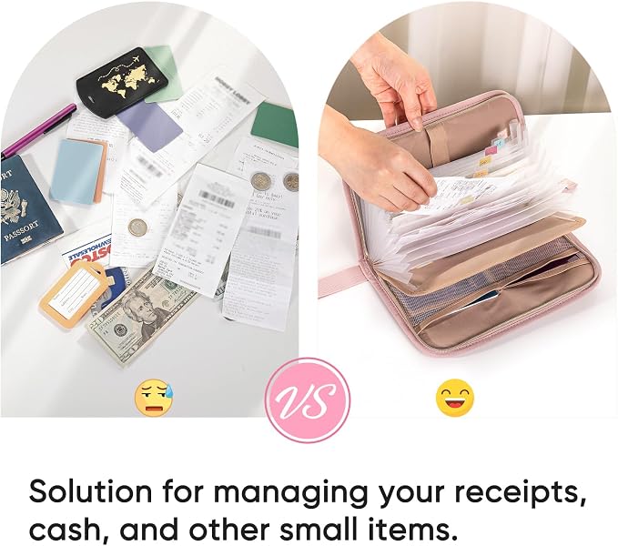 Receipt Organizer with 12 Pockets 10x6 Receipt Holder Organizer - Small Accordion File Organizers - Cash Organizers for Travel, Business, Gift