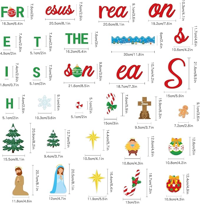113Pcs Jesus is The Reason for The Season Cutouts Bulletin Board Decoration Set Christmas Trees Cross Snow Nativity Christian Faith Religious Sunday Classroom Chalkboard Wall Winter Party Decor