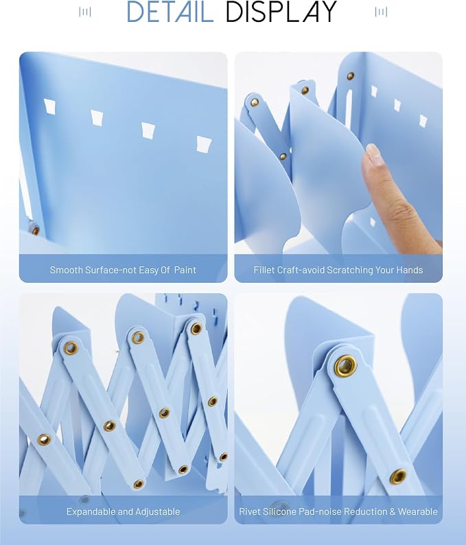 Heavy Duty Bookends Adjustable Book End, Desk Book Holder for Shelves, Book Organizer for Desk, Suitable for Office Home School (19.69 inches Max) (Light Blue)