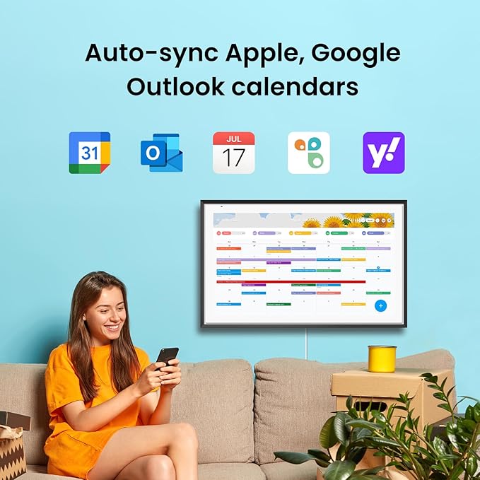 Apolosign 21.5-inch Digital Calendar : Dual Mode Smart Wall Planner, No Subscription, Install Apps, Sync Calendars, Electronic Touchscreen Interactive Display for Family Schedules, Chore Chart (Black)