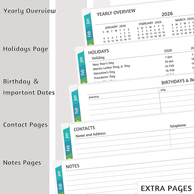 2026 Appointment Book - January - December 2026, Appointment Planner with Weekly ＆ Monthly Spread, 8.5'' x 10.5'', Large, 15 Minute Increments, 2026 Daily Planner with Pockets, Tabs, Flexible Cover