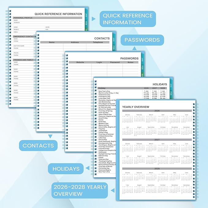 Monthly Planner 2026-2027 - Planner/Calendar 2026-2027, Jul 2026 - DEC 2027, Monthly Planners with Colorful Tabs, Planners for Daily Organizing - Waterproof Cover (8" x10", Notes Pages, Light Blue)