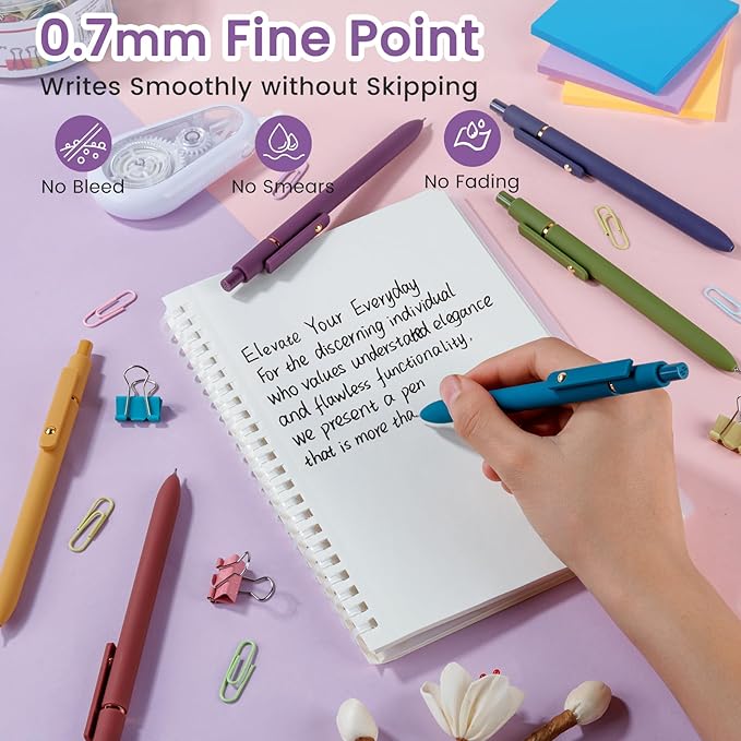 FIOVER Gel Pens, 6pcs 0.7mm Fine Point Black Ink, Smooth Writing Pens for Journaling, Nurse Aesthetic Cute Office School Supplies, Gifts for Women and Men (6Pcs Gold Vintage -Black ink)