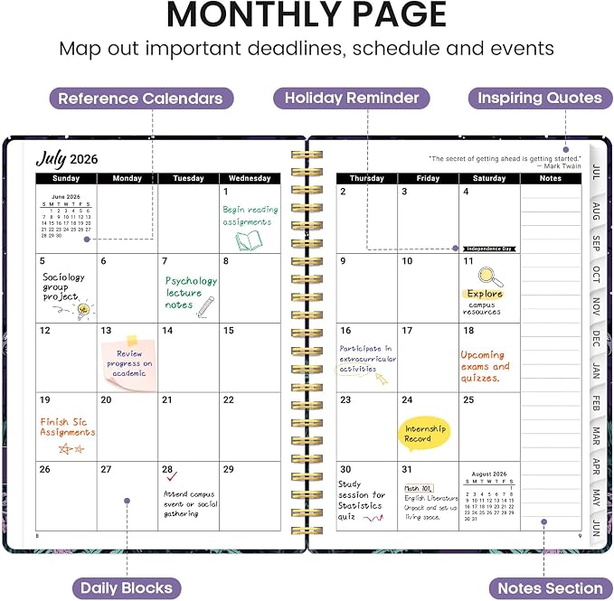Planner 2026-2027, Academic Monthly and Weekly Calendar Planner for Women, July 2026 - June 2027, Hardcover Pretty Agenda Planner Book with Tabs, Spiral Daily Organizer for School Office Home Supplies, 8.5" x 11" - Enchanted Fungi