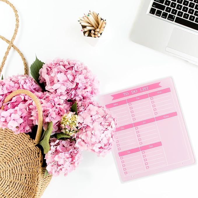 Weekly Planner Dry Erase Board for Desk,10''x12'',Acrylic Desk Calendar to Do List Planner Board with Stand,Pink Dry Erase White Board for Home Office School-ZL-P-2530