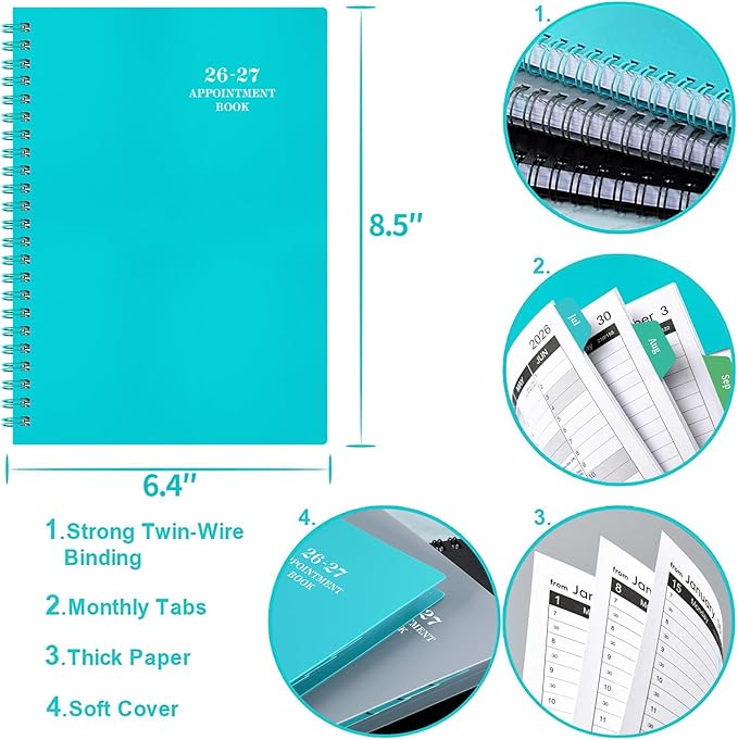 2026-2027 Appointment Book/Planner - Weekly Appointment Book/Planner 2026-2027, July 2026 - June 2027, 6.4" x 8.5", Tabs, 30-Minute Interval, Lay - Flat - Teal Green