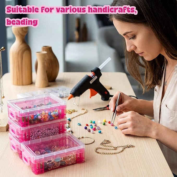Suzile 40 Pcs Plastic Crayon Boxes Holds 24 Crayon with Snap Lid Storage Container Clear Stackable Case for School Office Classroom Supplies Pen Pencil Craft(Red)