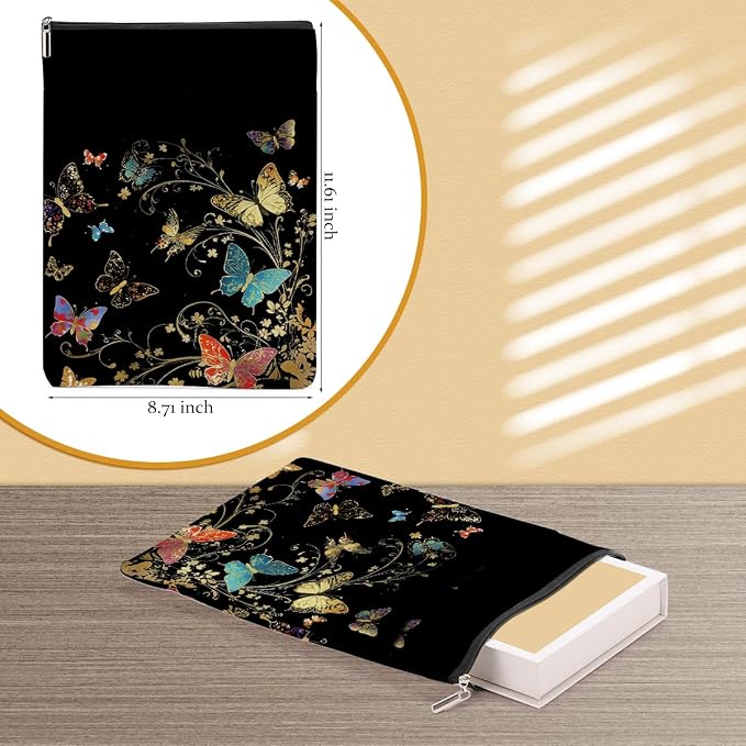 Butterfly Book Sleeve Books Lovers Gifts Aesthetic Book Cover Protector with Zipper and Front Pocket Books Pouch Accessories Bookish Gifts Butterfly Gift for Women Readers