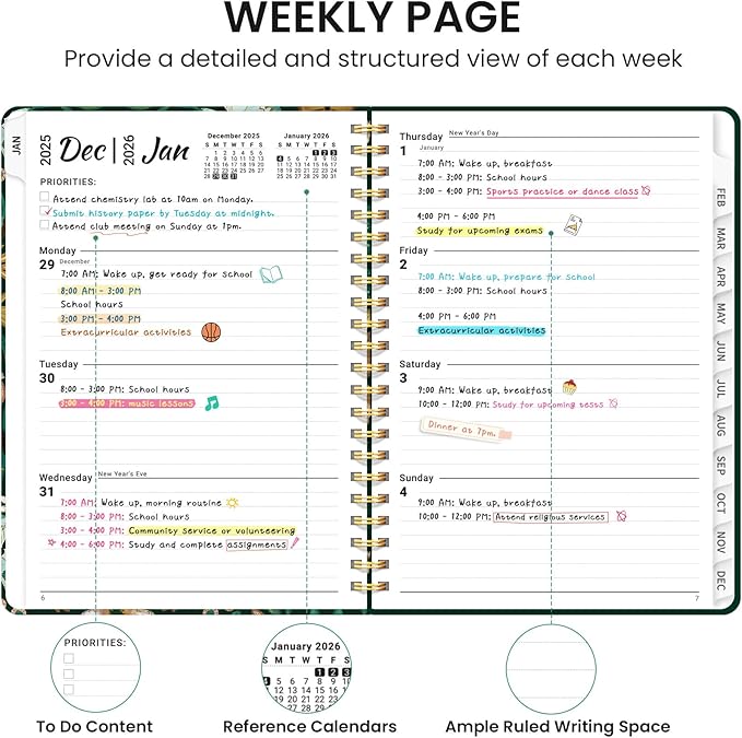 2026 Planner, Weekly and Monthly Calendar Planner for Women, Jan 2026 - Dec 2026, Hardcover Planning Agenda book with Tabs, Spiral Bound, Inner Pocket, Perfect for School Office Supplies, 6.3" x 8.5" - Butterfly