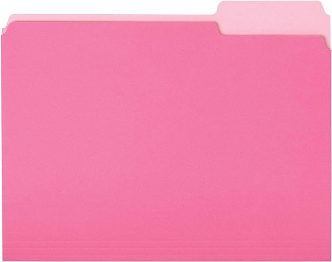 Amazon Basics File Folders for Organization, Letter Size, 1/3 Cut Tab, Pink, 36-Pack