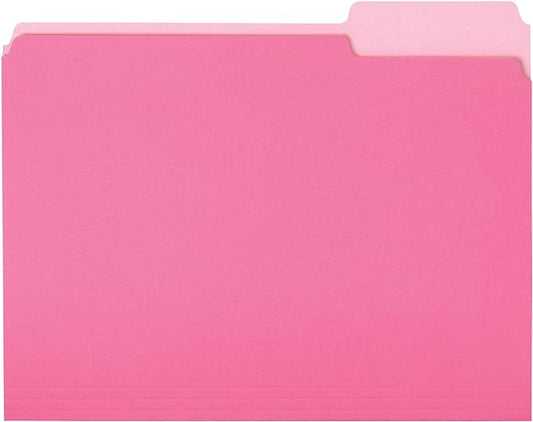 Amazon Basics File Folders for Organization, Letter Size, 1/3 Cut Tab, Pink, 36-Pack